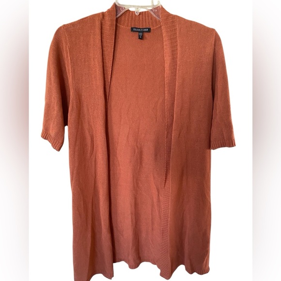Eileen Fisher open cardigan size M in pumpkin color, cotton/silk blend - Picture 1 of 5